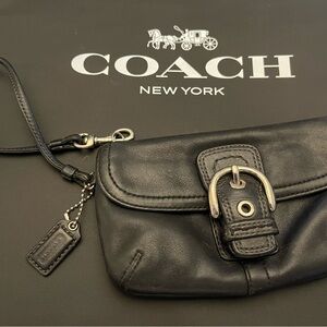 Coach Black Leather Buckle Wristlet